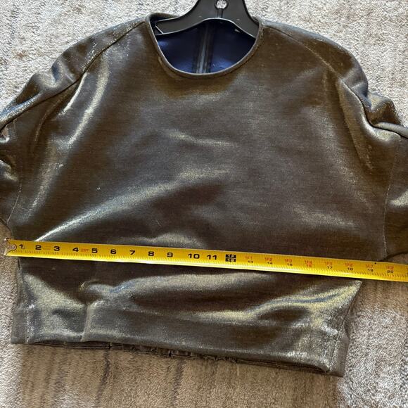 Tibi Lurex Shirred Metallic Sparkly Cropped Top  Holidays Party - Gold Small - Picture 9 of 9